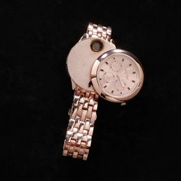 Rechargeable Usb Lighter Watches Clock Electronic Men's Casual Quartz Wristwatches Windproof Flameless Fancy Cigarette Lighter
