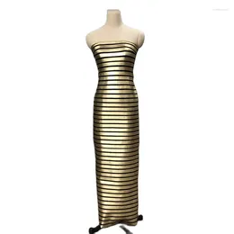 Casual Dresses High Quality Foil Gold Black Striped Women Off Shoulder Sexy Strapless Bodycon Long Bandage Fashion Evening Party Outfit