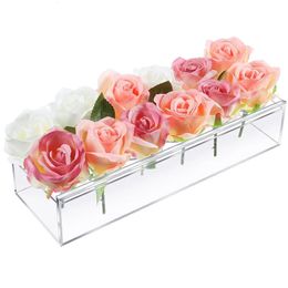 Clear Acrylic Flower Rectangular Vase For Dining Table Wedding Decoration Rose Gift Box with Light Floral Vases Home Decoration 240429