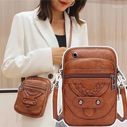 Waist Bags Ladies Retro Soft Leather Messenger Bag Rivet PU Shoulder Handbag Mobile Phone Wallet