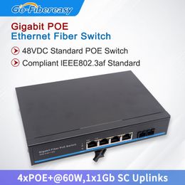 Gigabit POE Ethernet Fiber Switch 1000Mbps 4xPoE 1x1Gb SC Uplinks POE Optical Media Converter 48VDC Standard POE Switch