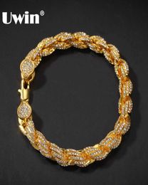 UWIN Hiphop Wome Mens Fashion Rope Chain Bracelet Bling Rhinestones 9mm Gold Color Iced Out Jewelry Bracelets 2106096447291