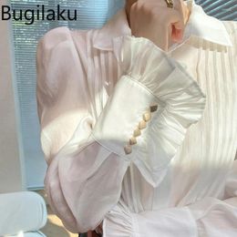 Women's Blouses Bugilaku French Style Blouse Women Arrival Long Sleeve White Shirt Female Single Breasted Casual Vintage Chic Tops Cmaisas