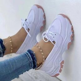 Casual Shoes Women's Vulcanised 2024 Fashionable Round Toe Shallow Mouth Lace-up Sports Outdoor Thick Sole Wedge