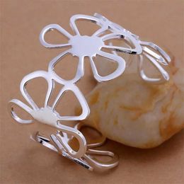 Chain promotions high quality 925 sterling Silver Jewellery fashion solid flowers circular open bracelet bangle for women lady wedding