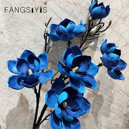 High Quality 1Pcs 6Heads Artificial Magnolia Branch Silk for Aesthetic Room Decor Artificial Flowers Wedding Decoration Outside 240429