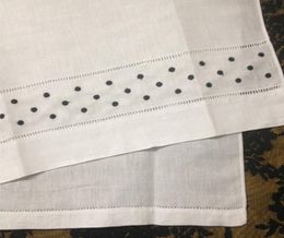 Home Textiles Towel 12PCSLot 14x22quotWhite Linen Hand Towel with Embroidered Black Dots Guest Towel For Occasions5485787