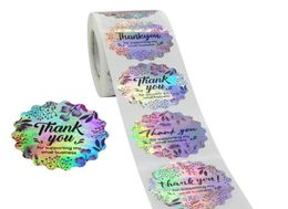 500 Pcsroll Round Thank You for Supporting My Small Business Stickers Colourful Floral Silver Diy Handmade Seal Labels Stickers3450545