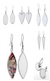 5 Styles Sublimation Earrings Party Favor Blank DIY Customized Metal Dangler Leaf Heart Shaped Heat Transfer Printing Eardrop Earr8798752