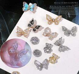 3D Simulation Flying Butterfly Nail Art Decorations Luxury Crystal Zircon Nail Jewelry GoldSilver Alloy Manicure Accessories6631869