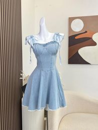 Casual Dresses Summer Korean Fashion Sexy Gyaru Spaghetti Strap Y2k Midi Denim Dress Women 2024 Jean Frocks Party One-Piece Chic High Street