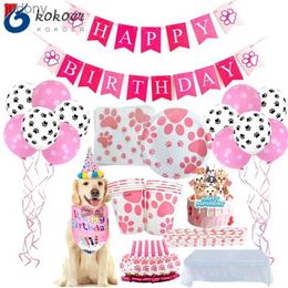 Disposable Plastic Tableware 1 set of pink dog girl birthday party supplies dog paw printed board cups WX528