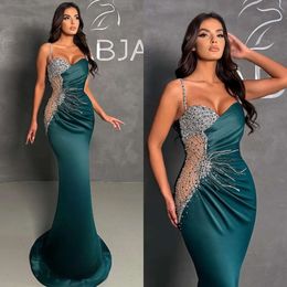 Beads Elegant Mermaid Evening Dark Green Pleats Waist Formal Party Prom Dress Long Dresses For Special Ocn es