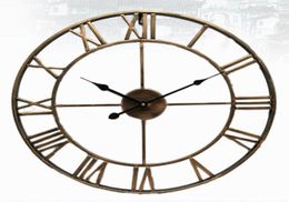 Nordic Roman Numeral Metal Wall Clocks Retro Hollow Iron Round Art Black Gold Large Outdoor Garden Clock Home Decoration 4047CM Y5322466