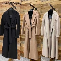 Top Maxmaras Cashmere Coat Womens Wrap Coats Max Elisa100% Sheep Wool Long Wrapped Jacket for Warmth Autumn and Winter Business Suit White Beautiful