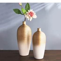 Vases Ceramic Vase Chinese-style Handicraft Ornaments Golden Flower Gradient Colour Stripe Home Decoration Flowers