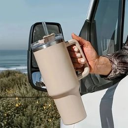 1200ML 304 Stainless Steel Insulated Water Bottle Thermal Coffee Car Cup Cold Mugs Vacuum Flask With Handle Straw For Sport 240425