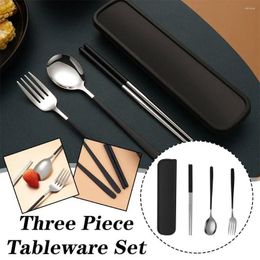 Flatware Sets Stainless Steel Chopsticks Spoon Fork Set Easy-to-clean Korean Portable Tableware Three-piece For Students