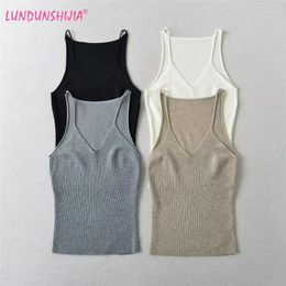 Women's Tanks LUNDUNSHIJIA 2024 Spring Summer Women Solid Wool Knitting Camisole Tops Fashion Sexy Big V-neck Top 4 Colors
