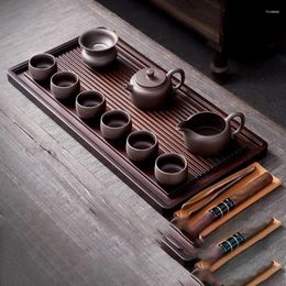 Tea Trays Chaban Chinese Tray Table Gongfu Luxury Wooden Bamboo Vintage Drip Plateau De Service Kitchen Accessories