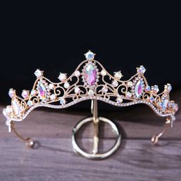 Tiaras Elegant Simple Red Pink Crystal Crown Hair Jewellery Tiara Girls Birthday Party Wedding Rhinestone Bridal Crown Accessories