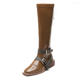 Boots High Quality Women Knee-High Long Riding Ladies 2024 Winter Brand Designer Patent Leather