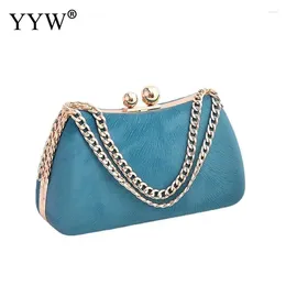 Evening Bags 2024 Leather Clutch Women Wedding Dinner Purse Metal Handel Vintage Luxury Handbags Shoulder Bag