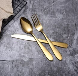 4pcsset Gold Cutlery Spoon Fork Knife Tea Spoon Matte Gold Stainless Steel Food Silverware Dinnerware Set RRA28337 523 R26635735