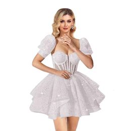 Sweetheart Sparkly Short Prom Dress Layered A Line Homecoming Detachable Sleeves Mini tail Dresses prom AMZ es MZ