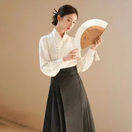 Work Dresses Women Two-piece Set With Gentle Style And Fashionable Chinese White Shirt Daily Temperament Half Skirt Trendy