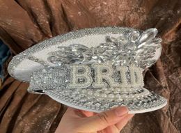 Berets Fashion Women Bride Captain Hat Military Cap Sergeant Bridal Hen Do Festival Birthday Part Luxury RhinestoneBerets6408739