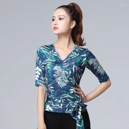 Stage Wear 2024 Print Modern Ballroom Dance Clothes Social Top Latin Clothing Women's Summer Practice Suit Short