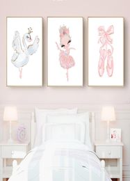 Pink Swan Princess Nursery Wall Art Canvas Painting Ballerina Posters and Prints Nordic Kid Baby Girl Room Decor Picture9055839