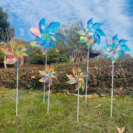 Garden Decorations 1Pcs White Pole Transparent Color Film Color-changing Windmill Outdoor Yard Stakes Decoracion Kids Toy Gifts Home Decor