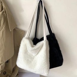 Evening Bags Women's Shopper Bag Plush Tote Shoulder For Women 2024 Fluffy Female Handbag Fur Ladies Hand Shoppers Black Sac A Main