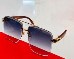 Gold Wood Square Sunglasses Blue Shaded for Men Sonnenbrille Wrap Occhiali da sole UV Eyewear with Box2522646