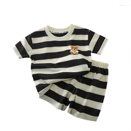 Clothing Sets Fashion Cool Baby Boys Girls Clothes Set Kids Outfits Suits Black White Stripe 1-5y