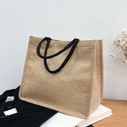 Vintage Women Shopping Bags Linen Tote Shopper Purses Large Summer Beach Handbags Portable Eco High Capacity Top Handle 240430