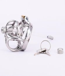 Stainless Steel Male Cock Cage Metal Penisring Curved Testicle Restraints Gear Devices with Urethral Catheter Plug Sex1792621