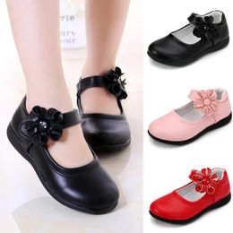 Girls leather shoes childrens wedding dresses princess school shoes childrens summer bows black student sandals Korean fashion 240509