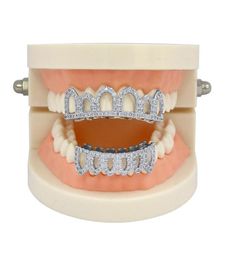 Hip Hop Iced Out CZ Mouth Teeth Grillz Caps Top Bottom Grill Set Men Women Vampire Grills8182287