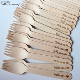 Disposable Plastic Tableware 50/100 disposable wooden cutlery forks for birthdays Personalised party utensils 16cm dessert ice cream cake forks WX