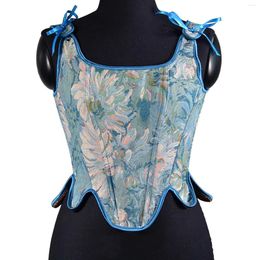 Women's Tanks Women Sexy Bustier Corset Top Elegant Lace Up Floral Print Push Crop Tops Vintage Tank Party Thinning Clothes