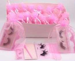 3D Faux Mink Eyelashes Natural Long Soft Handmade Cruelty False Eye Lashes with Tweezer Lash Brush Set in Pink Bag1132558