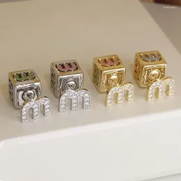 Stud Earrings Japanese&Korea Style Accessories Crystal Letter M For Women Fashion Brand Jewelry Delicate Candy Color