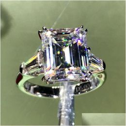 Wedding Rings Luxury Emerald Cut 4Ct Lab Diamond Ring 100% Original 925 Sterling Sier Engagement Wedding Band Rings For Women Bridal Dh295