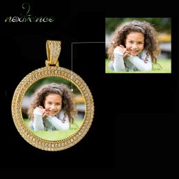 Necklaces Nextvance Custom Color Photo With Round Pendant Necklace Cuban & Rope Chain Gold Color Cubic Zircon Men's Hip Hop Jewelry