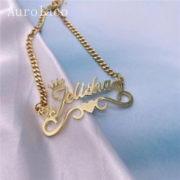 Strands AurolaCo Custom Name Bracelet with Heart Stainless Steel Bracelet Charm Bracelet Female Personality Jewelry Gift for Girl