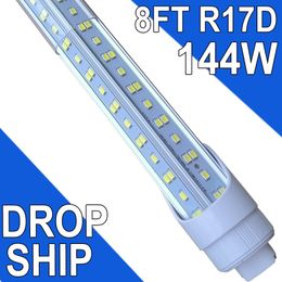 R17D/HO 8FT LED Bulbs, V Shaped 4 Row Clear Cover 144W 6500K Cold White T8 8FT Tube Light R17D Rotatable Base, 8FT R17D LED Bulbs Shop High Output Ceiling Garage usastock