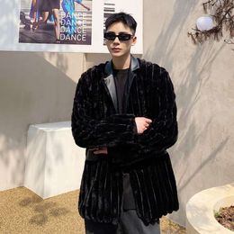 Zaibatsu President Young Master Son Collar Faux Fur Suit Mens Plush Mink Coat NWOB